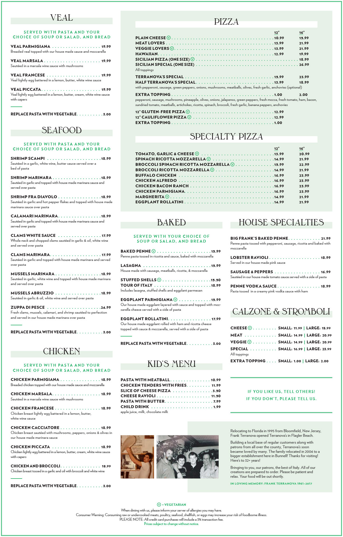 Terranovas Menu